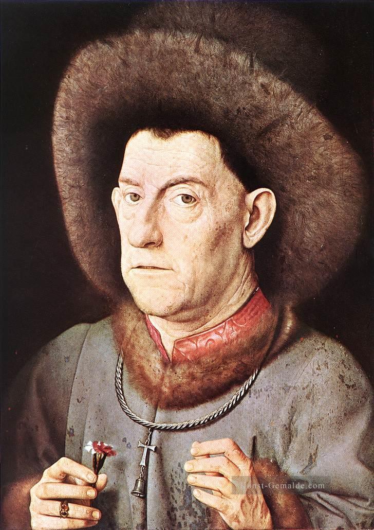 Porträt eines Mannes mit Nelke Renaissance Jan van Eyck Ölgemälde